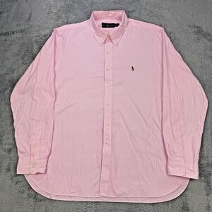 Ralph Lauren Dress Shirt Men 18 46 Pink Striped Flesh Pony Button Down L/S